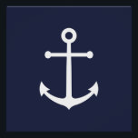 Poster Ancre bleue marine<br><div class="desc">Poster nautique minimaliste moderne avec ancre blanche sur arrière - plan bleu marine. Parfait comme décor de maison de plage,  cadeau de ménage et plus encore.</div>