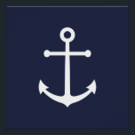 Poster Ancre bleue marine<br><div class="desc">Poster nautique minimaliste moderne avec ancre blanche sur arrière - plan bleu marine. Parfait comme décor de maison de plage,  cadeau de ménage et plus encore.</div>