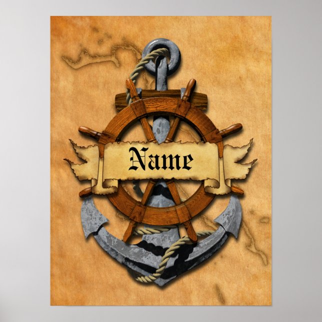 Poster Ancre Nautique Personnalisée Et Roue (Devant)