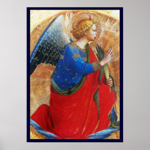 POSTER ANGE EN OR ROUGE ET BLEU
