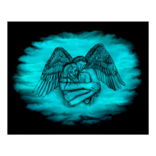 Poster Ange Éros en amour, design noir et vert
