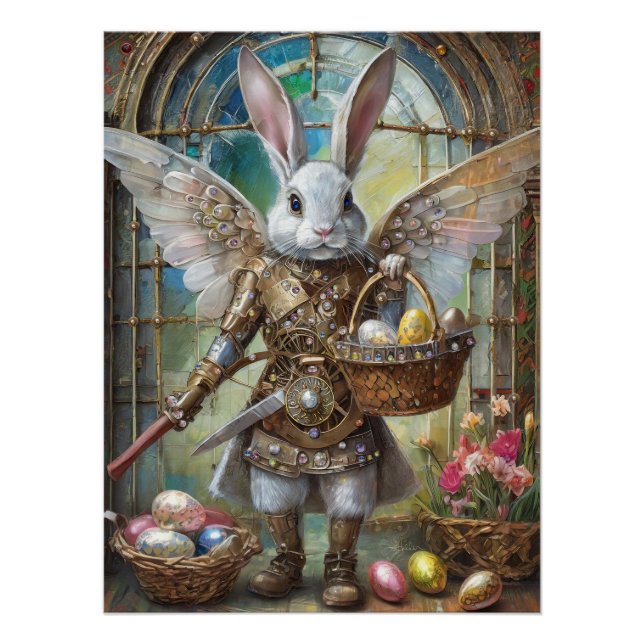 Poster ange guerrier lapin de Pâques steampunk (Devant)