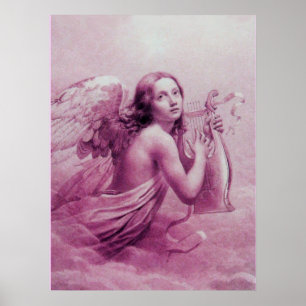 POSTER ANGE JOUER LYRA SUR LES NUAGES