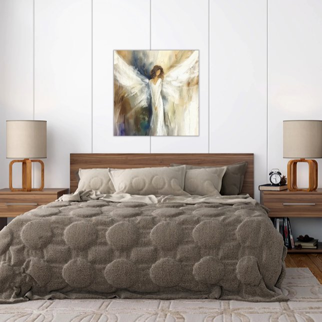 Poster Angel Abstrait Couleurs neutres Tous les âg (Poster of Abstract Angel in soft neutral colors, peaceful and graceful, appropriate for all ages)