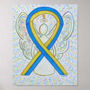 Poster Angel de ruban de sensibilisation bleu et j