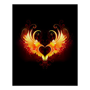Poster Angel Fire Heart with Wings