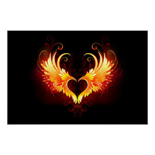 Poster Angel Fire Heart with Wings