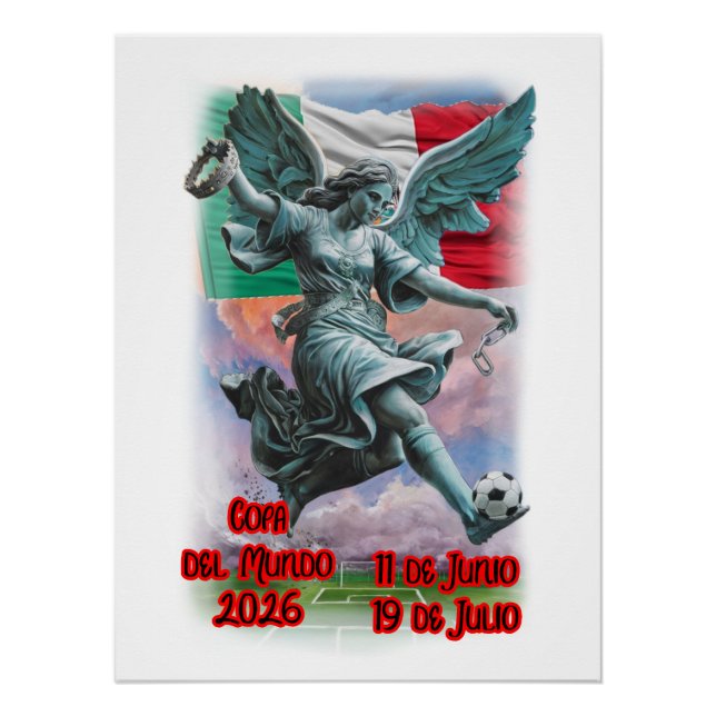 Poster Angel of Independence playing Soccer on a  (Devant)