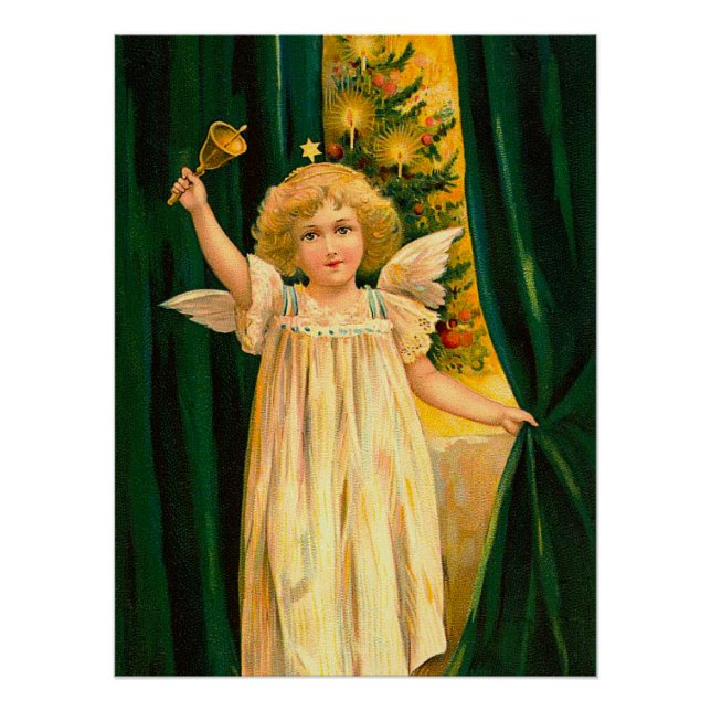 Poster Angel ringing the bell for Christmas time (Devant)