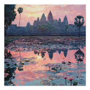 Poster Angkor Siem Wat Reap Eaux cambodgiennes