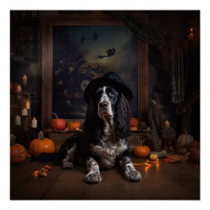Poster Anglais Cocker Espagnol Citrouille Halloween effra