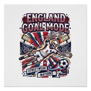 Poster Angleterre Mode de but squelette attaquant Nations