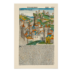 Poster Angleterre Nuremberg Chronique 1493 Livre médiéval