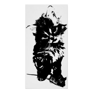 Poster Angry Cat with Mouse Art Print | Minimalist Black