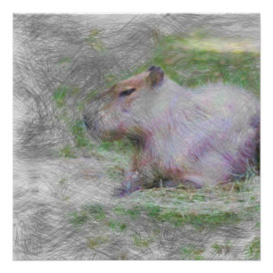 Poster animal artistique capybara