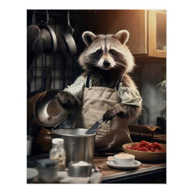 Poster animal drôle Chef Racoon Cuisine Wall Art (Devant)