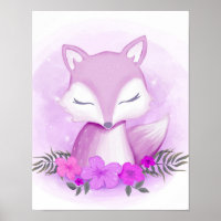 Poster animal mauve Fox Whimsical