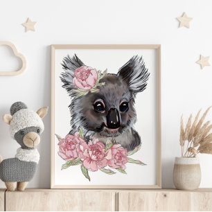 Poster animal Rose Baby Koala Impression murale