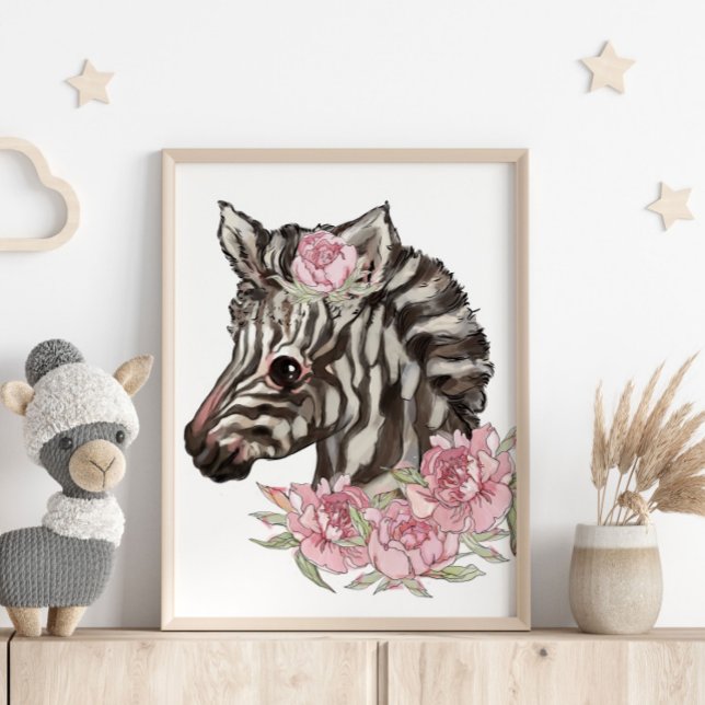 Poster animal Rose Baby Zebra | Impression murale (Créateur téléchargé)