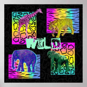 Poster Animaux au néon sauvages