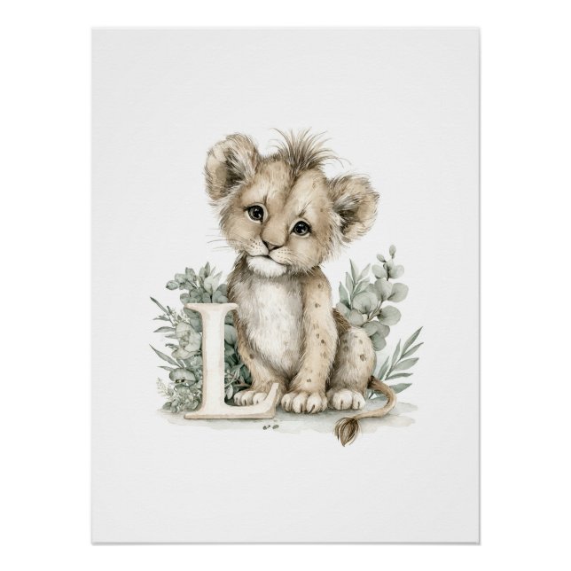 Poster Animaux Bébés à l'Aquarelle Mignons avec Lettres d (Devant)