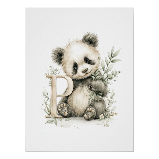 Poster Animaux Bébés à l'Aquarelle Mignons avec Lettres d (Devant)