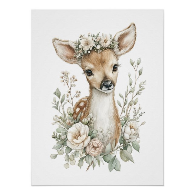 Poster Animaux Bébés Mignons à l'Aquarelle avec des Fleur (Devant)