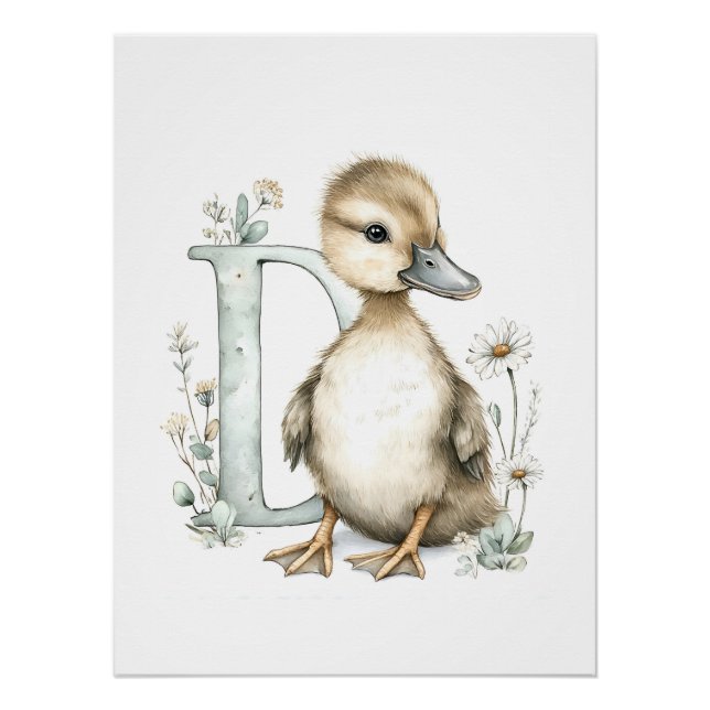 Poster Animaux Bébés Mignons à l'Aquarelle avec Lettres d (Devant)