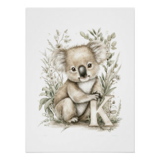Poster Animaux Bébés Mignons à l'Aquarelle avec Lettres d