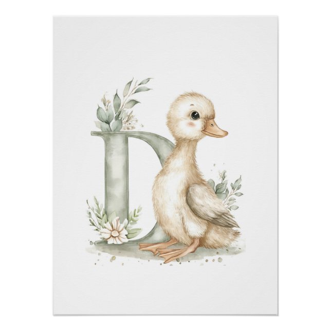 Poster Animaux Bébés Mignons à l'Aquarelle avec Lettres d (Devant)