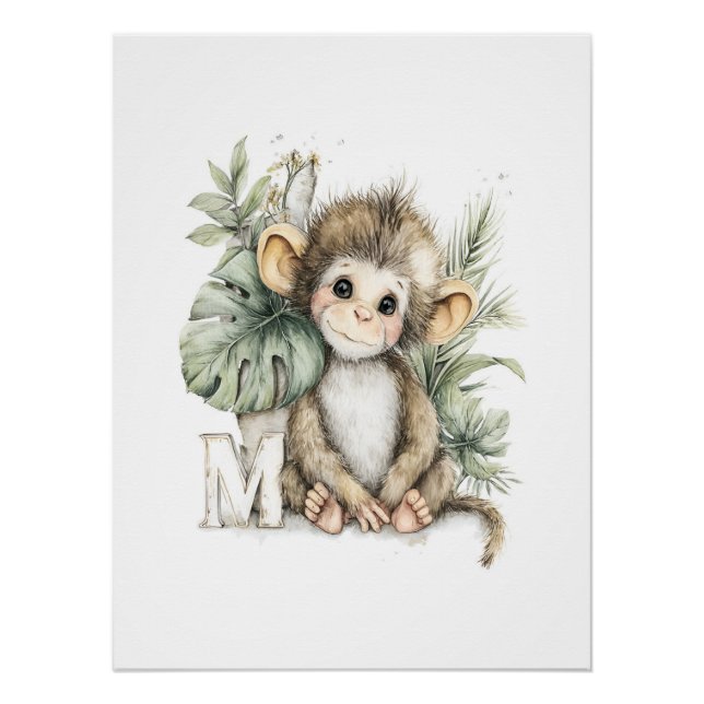 Poster Animaux Bébés Mignons à l'Aquarelle avec Lettres d (Devant)