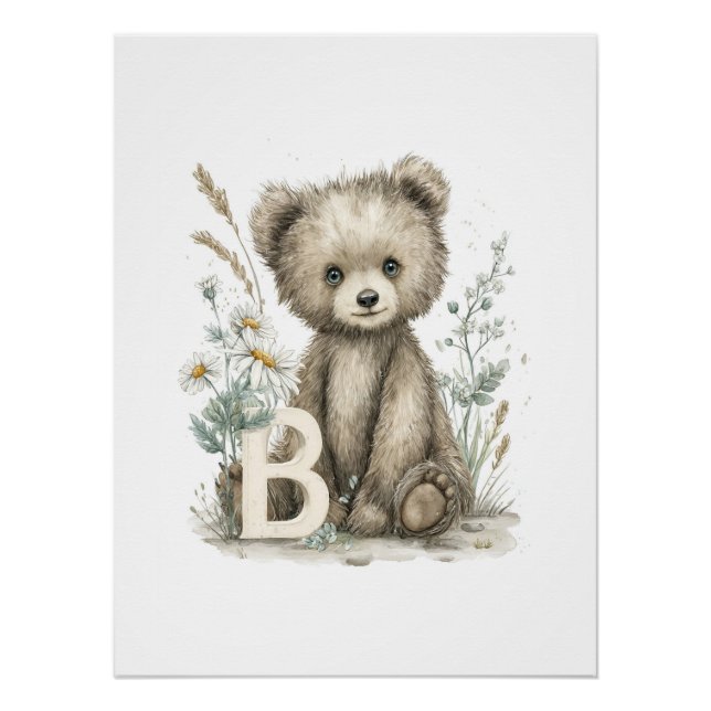 Poster Animaux Bébés Mignons à l'Aquarelle avec Lettres d (Devant)