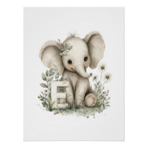 Animaux Bébés Mignons à l'Aquarelle avec Lettres d