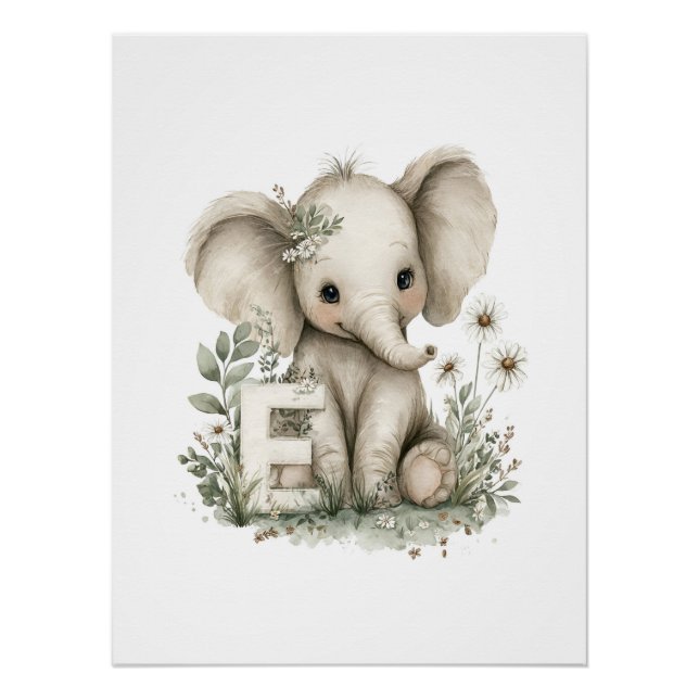 Poster Animaux Bébés Mignons à l'Aquarelle avec Lettres d (Devant)