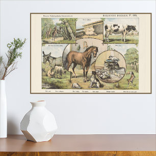 Poster Animaux de ferme, œuvre d'art néerlandaise vintage