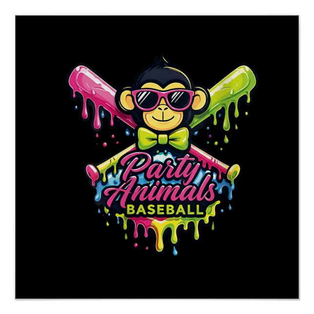 Poster Animaux de fête de baseball drôle de singe pour fe (Devant)