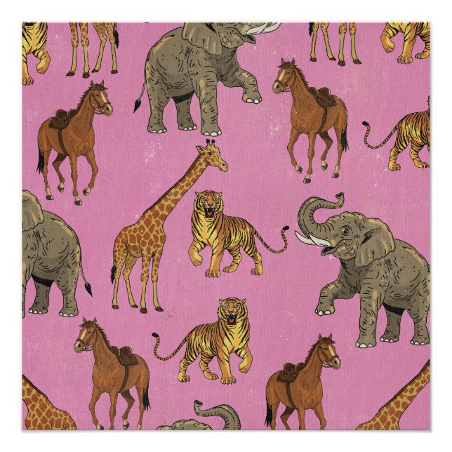 Poster Animaux de zoo vintage (Devant)