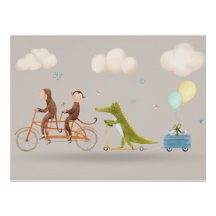 Poster Animaux Fantaisistes à Vélo Décoration Murale pour