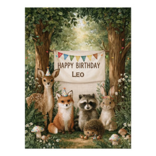 Poster Animaux mignons célébrant un anniversaire avec une