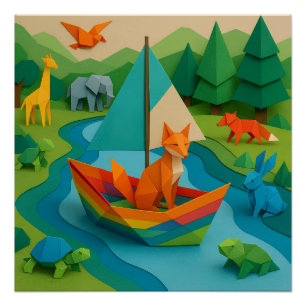 Poster Animaux pliés de la forêt – Faune colorée d'origam