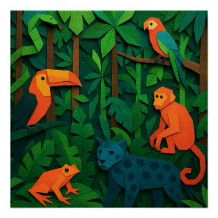 Poster Animaux pliés de la forêt – Faune tropicale de la