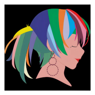 Poster Anime aux cheveux colorés