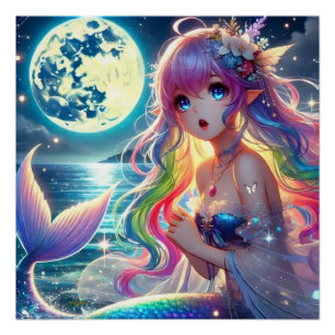 Poster Anime Girl chanter Moonlight Pixie Rainbow Mermaid