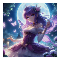 Anime Girl Violet Papillon Aile Lune Fée