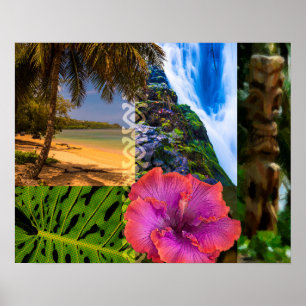 Poster Anini Beach, Kauai Hawaiian Collage