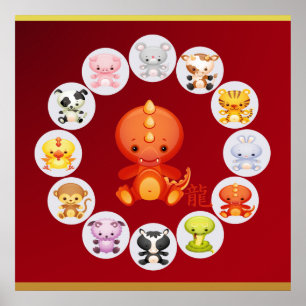 Poster Année chinoise du zodiaque du dragon