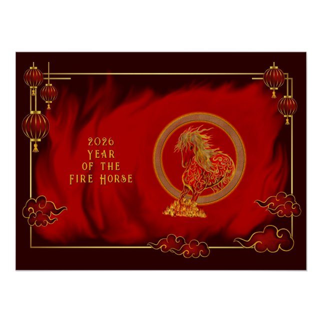 Poster Année du Cheval de Feu , Bonne Année Lunaire (Devant)