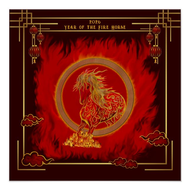 Poster Année du Cheval de Feu , Bonne Année Lunaire (Devant)