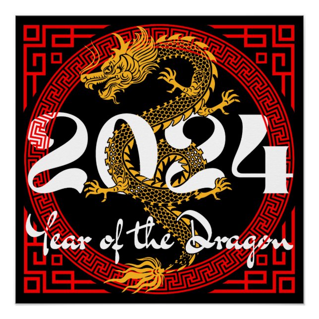 Poster Année du Dragon 2024 zodiaque chinois (Devant)