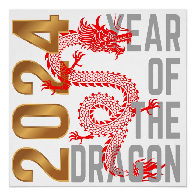 Poster Année du Dragon 2024 zodiaque chinois (Devant)